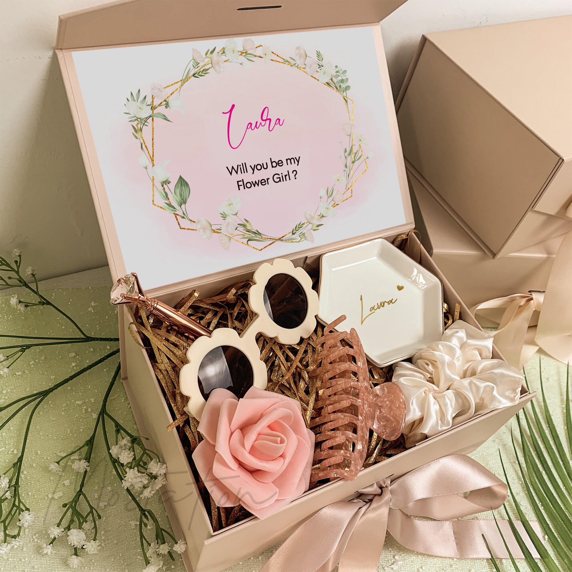 Hanaive 6 Pcs Flower Girl Gifts Flower Girl Proposal Box Set