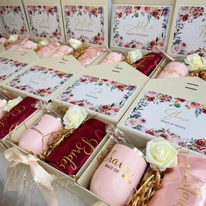 Rosa und Burgunder-Hochzeitsgeschenkbox, Brautjungfer-Vorschlagsbox mit Robe, Blaue Blumen-Geschenkbox, Bachelorette Favors, Willst du meine Trauzeugin sein?
