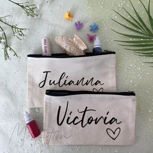 Personalized Makeup Bag with Zipper, Bridesmaid Cosmetic Bag, Cream Makeup Bag, Makeup Pouch for Women,Maid of Honor Proposal