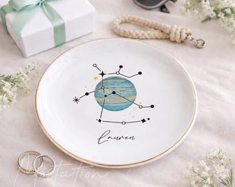 Plato personalizado para anillos del zodíaco, regalo de cumpleaños astrológico para ella, plato personalizado para joyas con signo zodiacal, regalo del horóscopo, regalo único para mujeres.