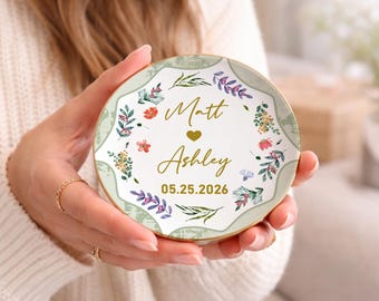 Porta-joias vintage personalizado com estampa floral, porta-anéis com texto personalizado, presente de casamento para casal, Dia das Mães, noivado, aniversário, formatura.