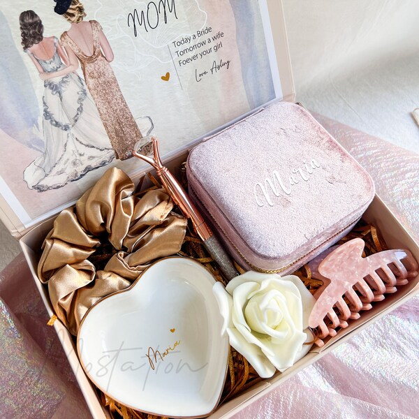 Mother of the Bride Gift Box, Mother of the Groom Box With Jewelry Box, Wedding Gift Box, Gift for MOM, Mom Daughter Drawing _MSP0