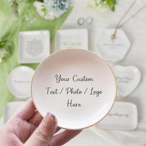 Personalized Text/Photo JEWELRY DISH, Design Your Own Ring Dish, Custom Phrases Trinket Dish Gift, Bulk Team Gifts, Wedding Favors _MSP