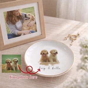 Personalized Pet Memorial Jewelry Dish, Custom Dog Cat Photo Gift, Loss of Pet Sympathy Gift, Dog Mom Remembrance Keepsake
