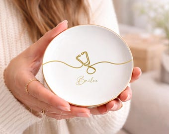 Plato para anillos personalizado para enfermeras, regalo para enfermeras, plato para joyas con forma de estetoscopio, regalo de graduación, regalo de agradecimiento, regalo para compañeros de trabajo