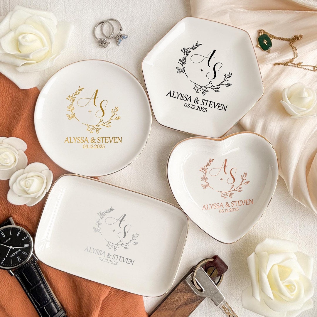 Engagement Ring Dish, Personalized Jewelry Dish, Couple Initial Ring ...