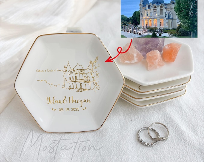 Destination Wedding Skyline Jewelry Dish, Wedding Venue Outline Ring Dish, Custom Wedding City/Hotel Trinket Dish, Just Engaged Gift _MSP