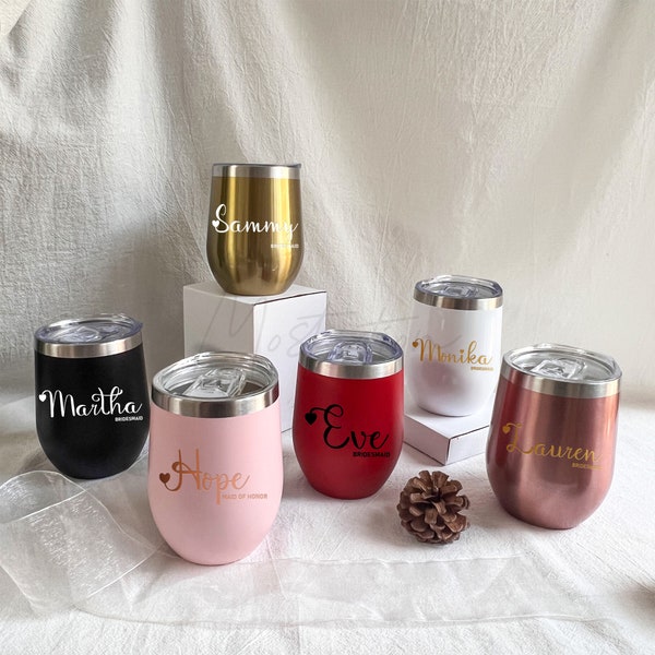 Personalized Bridesmaid Wine Tumbler, Bachelorette Party Wine Cup, Bridal Party Wine Tumbler, Bridesmaid Proposal Gift, Wedding Favors