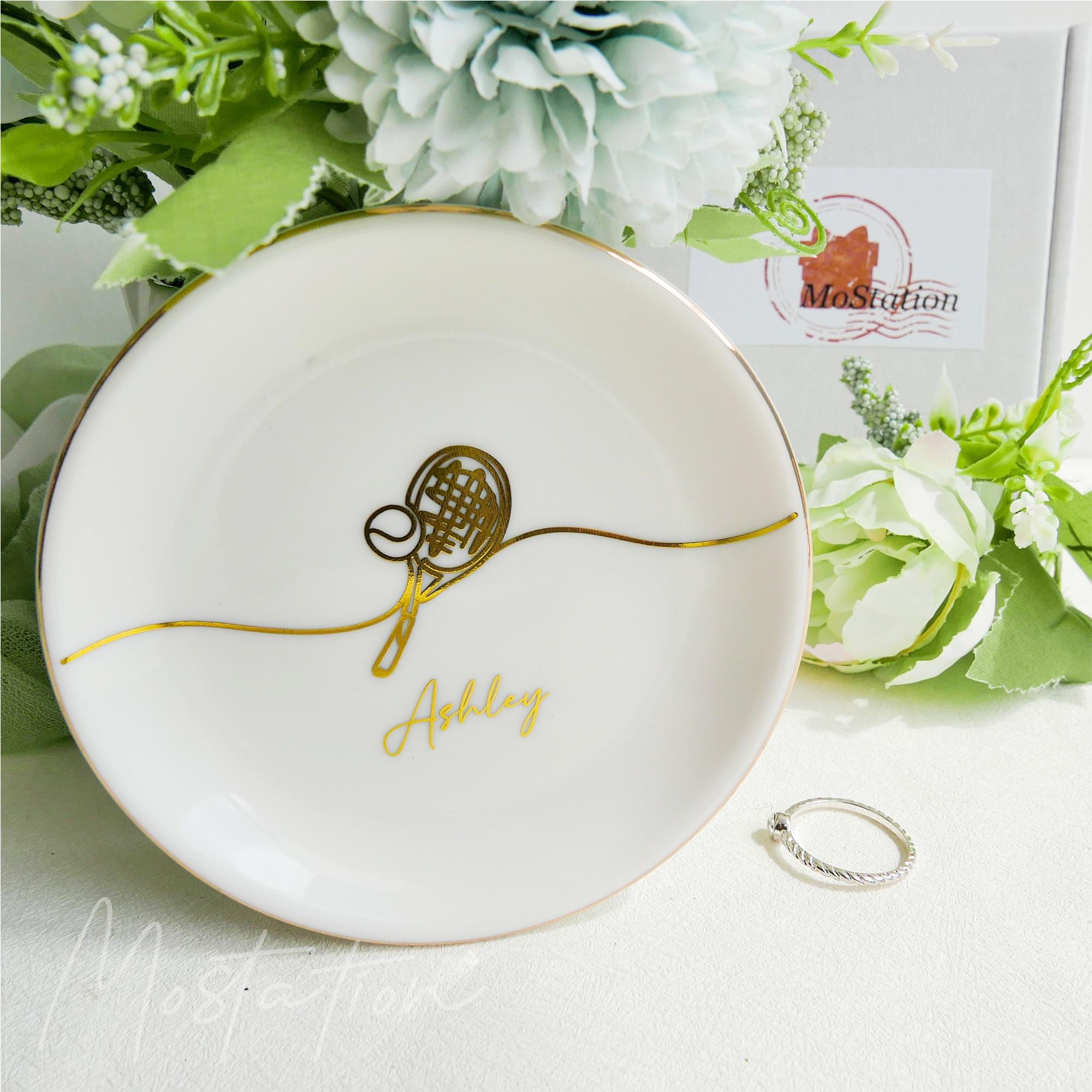 Personalized Tennis Jewelry Dish, Custom Gift for Tennis Lovers, Tennis Coaches Watches Holder, Tennis Club Keepsake