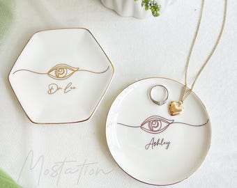 Regalo medico occhio, nome personalizzato piatto gioielli, optometria regalo di laurea per lei, vassoio anello personalizzato