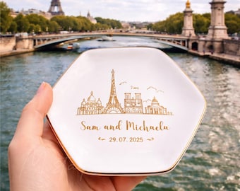 Franse skyline sieraden schotel, bestemming huwelijkscadeau, ring schotel skyline Parijs, jubileumcadeau, verjaardag afstuderen cadeau nieuw huis