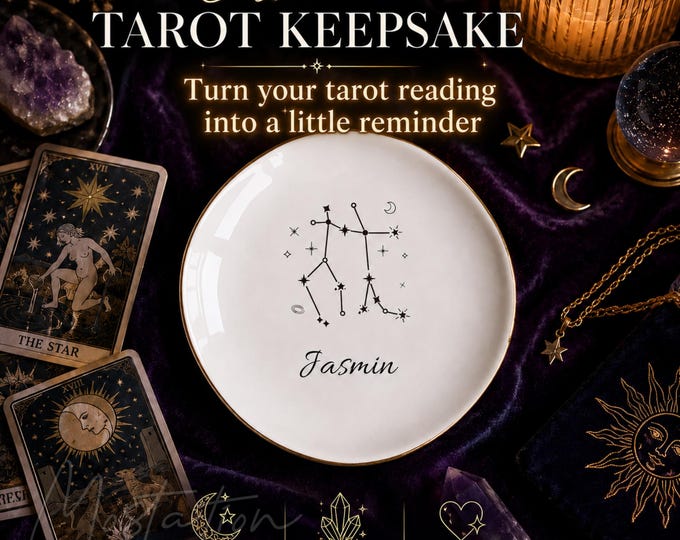 Custom Tarot Keepsake Dish, Personalized Affirmation Jewelry Dish, Meaningful Gift For Her, Custom Spiritual Keepsake, Zodiac Jewelry Dish