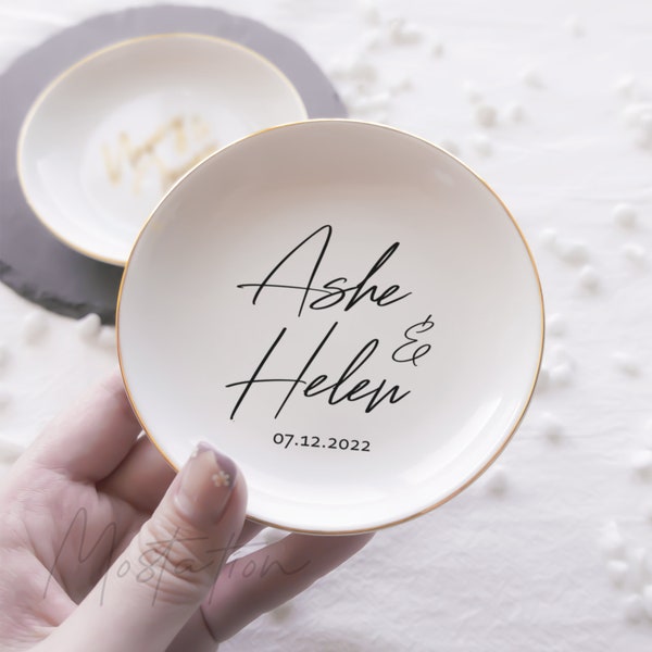 Personalized Wedding Jewelry Dish Bride Ring Dish Custom Engagement Jewelry Dish Dish Bride Trinket Dish Gift For Her Couple Engagement _MSP