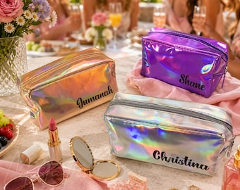 Personalized Holographic Cosmetic Bag, Custom Name Makeup Bag, Waterproof Pouch, Bridesmaid Gift BEACH Bachelorette Party Favor