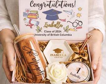 Personalized Graduation Gift Box, Custom Class Of 2026 Gift Basket, Glass Cup Gift Package For Daughter, Graduation Ring Dish Gift Set