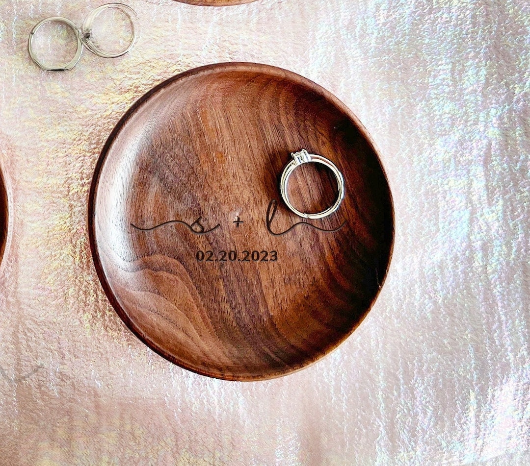 Personalized Natural Wood Ring Dish, Initials Ring Holder, Engraved