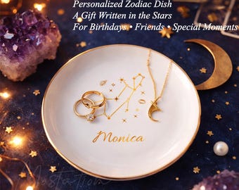 Zodiac Jewelry Dish Personalized, Astrology Gift for Her, New Home Gift, Custom Zodiac Birthday Gift, Constellation Ring Dish