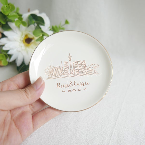 Personalized Skyline Jewelry Dish, Las Vegas Wedding Ring Dish, City Trinket Dish, 1st Anniversary Gift, New York City Skyline Gift_MSP