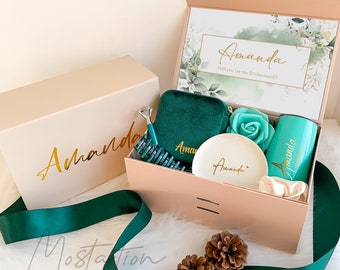 Dark Emerald Bridesmaid Box With Jewelry Box, Bridesmaid Box With Ring Dish, Filled Proposal Box Set, Bridal Shower Favors _MSP2