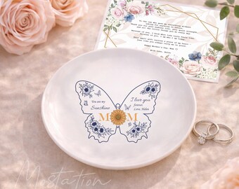 Mother's Day Jewelry Dish with Gift Card, Personalized Mom Ring Dish, Custom Message Trinket Dish, Gift from Daughter Son, Gift Ready
