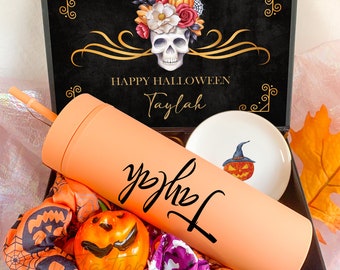 Set regalo per feste spettrali e carine per migliori amiche, scatola regalo magica con teschio spaventoso, scatola regalo con zucca arancione, scatola misteriosa di Halloween