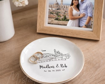 Gepersonaliseerde skyline sieraden schotel Italië, bestemming huwelijkscadeau, aangepaste skyline ring schotel, aandenken huwelijksreis, reisgeheugencadeau