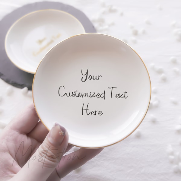 CUSTOM Text RING DISH, White Ceramic Jewelry Dish, Design Your Own Ring Dish, Personalized Phrases/Letters/Words Trinket Dish Gift_MSP