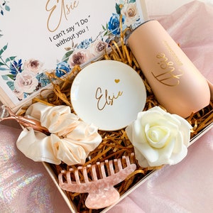 Blue Floral Wedding Bridesmaid Gift Box, Pink Gift Box With Tumbler, Assembled Gift Box Gift, Maid of Honor Proposal Box _MSP2