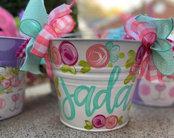 Hand Painted Easter Bucket; Personalized Easter Bucket; Girl Easter Bucket; Boy Easter Bucket; Easter Basket; DEADLINE MARCH 1ST