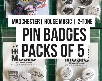 Madchester, 2-Tone, House Music Pin Badges - sets of 5