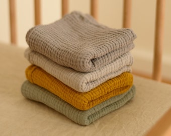 Lot de 4 lingettes en mousseline de 60 x 60 cm, douces et respirantes