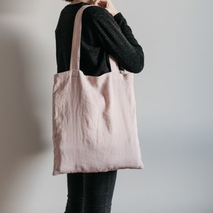 Foldable grocery bag,Pink shopping bag,Pink tote bag,Linen tote bag,Natural linen bag,Reusable tote bag,Eco friendly bag,Minimal bag image 3