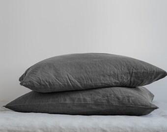 Set of 2 dark gray pillow covers,Minimalist bedroom,Gray pillow cover,Pillow cover set,Linen pillow cover,Pillow cover 25x25,Natural linen