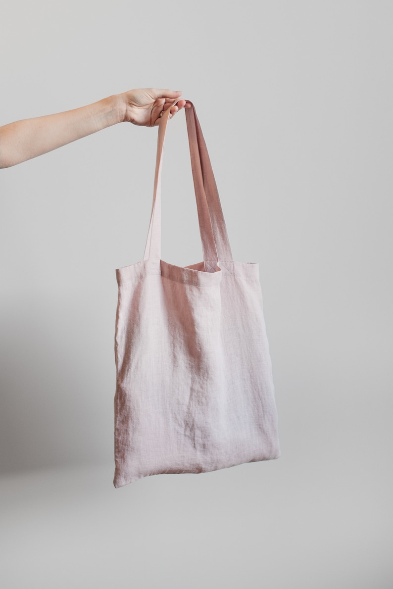 Foldable grocery bag,Pink shopping bag,Pink tote bag,Linen tote bag,Natural linen bag,Reusable tote bag,Eco friendly bag,Minimal bag image 4