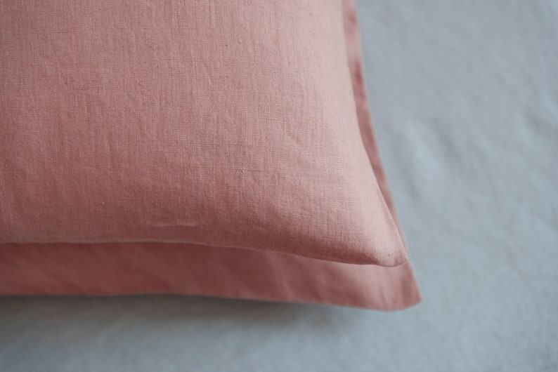 Pink pillow cover set,Salmon pink pillow,Minimalist bedding,Natural linen pillow,Large pillow covers,Pillow cover 26x26,Minimal pillow image 6