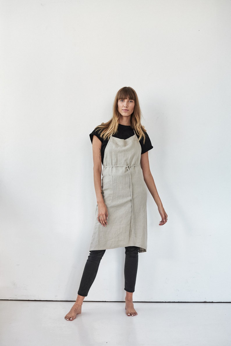 Linen apron with pockets,Classic linen apron,Linen apron for women,Kitchen fabric handmade,Cooking fabric,Gardening minimal,Minimalist zdjęcie 3