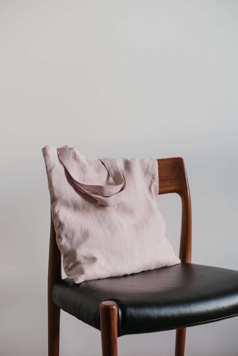 Foldable grocery bag,Pink shopping bag,Pink tote bag,Linen tote bag,Natural linen bag,Reusable tote bag,Eco friendly bag,Minimal bag image 1