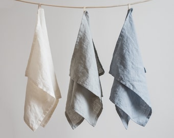 Set van 3 linnen handdoeken, wit, grijs, blauw, set van kleurrijke handdoeken, linnen handdoek set, keuken handdoek set, schotel handdoek set, theedoek set, minimale handdoeken