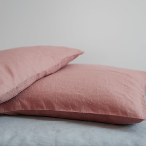 Pink pillow cover set,Salmon pink pillow,Minimalist bedding,Natural linen pillow,Large pillow covers,Pillow cover 26x26,Minimal pillow image 1