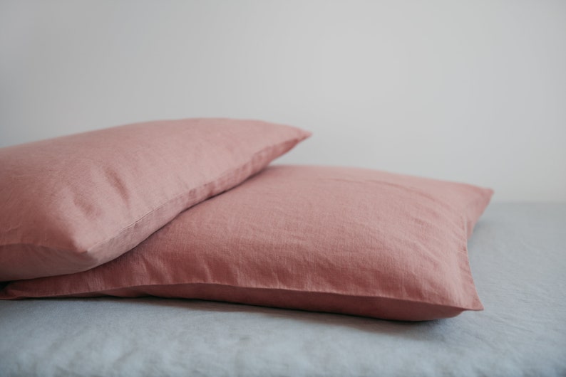 Pink pillow cover set,Salmon pink pillow,Minimalist bedding,Natural linen pillow,Large pillow covers,Pillow cover 26x26,Minimal pillow image 1