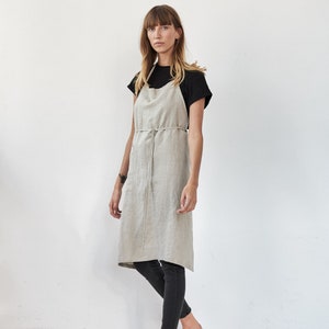 Linen apron with pockets,Classic linen apron,Linen apron for women,Kitchen fabric handmade,Cooking fabric,Gardening minimal,Minimalist zdjęcie 4