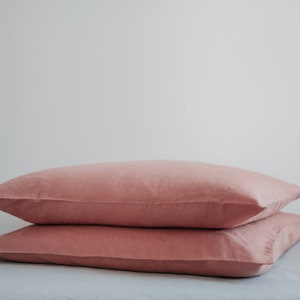 Pink pillow cover set,Salmon pink pillow,Minimalist bedding,Natural linen pillow,Large pillow covers,Pillow cover 26x26,Minimal pillow image 2