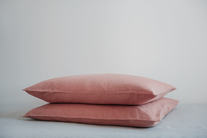 Pink pillow cover set,Salmon pink pillow,Minimalist bedding,Natural linen pillow,Large pillow covers,Pillow cover 26x26,Minimal pillow image 2