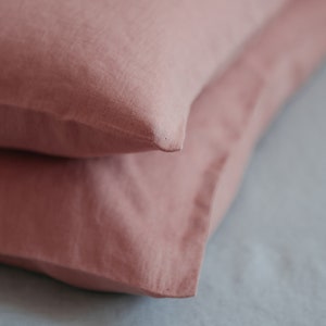 Pink pillow cover set,Salmon pink pillow,Minimalist bedding,Natural linen pillow,Large pillow covers,Pillow cover 26x26,Minimal pillow image 4