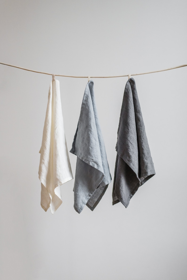 Set of 3 Linen Towelshand Towel Kitchengray Linen Toweldish Etsy