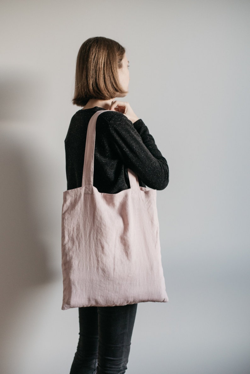 Foldable tote bag,Available in other colors,Pink tote bag,Linen tote bag,Minimalist tote bag,Tote bag with handles,Fabric tote bag image 5