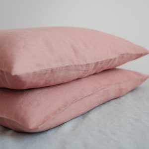 Pink pillow cover set,Salmon pink pillow,Minimalist bedding,Natural linen pillow,Large pillow covers,Pillow cover 26x26,Minimal pillow image 3