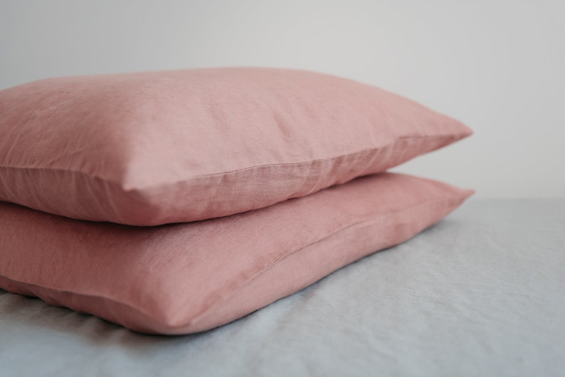 Pink pillow cover set,Salmon pink pillow,Minimalist bedding,Natural linen pillow,Large pillow covers,Pillow cover 26x26,Minimal pillow image 3