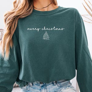 Comfort Colors® Merry Christmas Long Sleeve Shirt, Cute Holiday Tee, Christmas Shirt, Xmas Eve Shirt