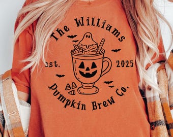 Personalized Halloween Coffee Shirt, Fall Wedding Gift, Newlyweds Shirt, Pumpkin Spice Latte T-Shirt, Mr and Mrs Tshirt, Last Name Tee